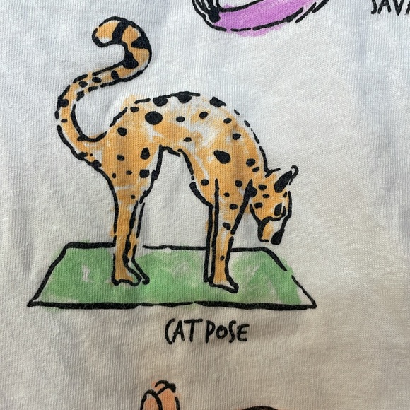 LANDS END UEC Girls Size M (8) White Long Sleeve Yoga Poses T Shirt Cotton - Picture 6 of 12